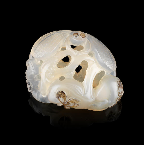 Bonhams : A Suzhou-type reticulated agate pebble-shaped carving