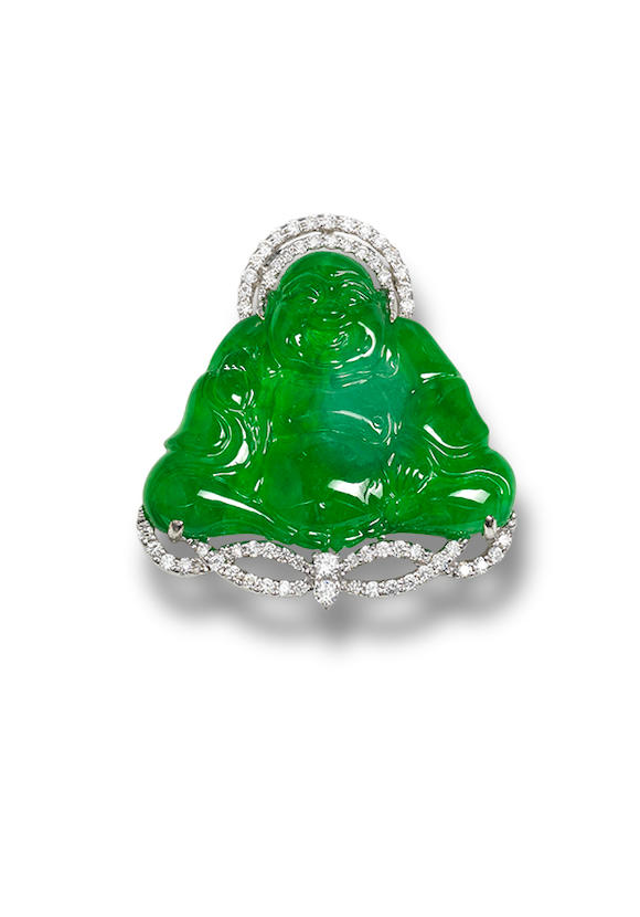 Bonhams : A jadeite and diamond pendant