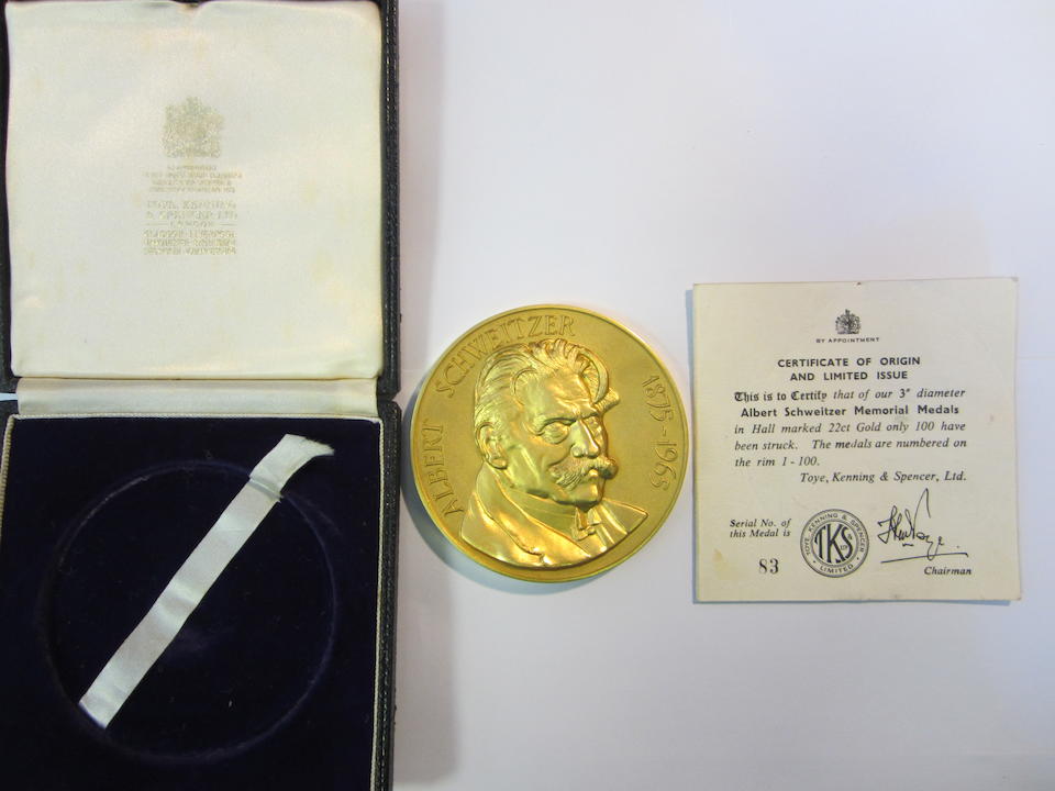 Bonhams : Albert Schweitzer Memorial, Gold commemorative medal, 7.5cm ...