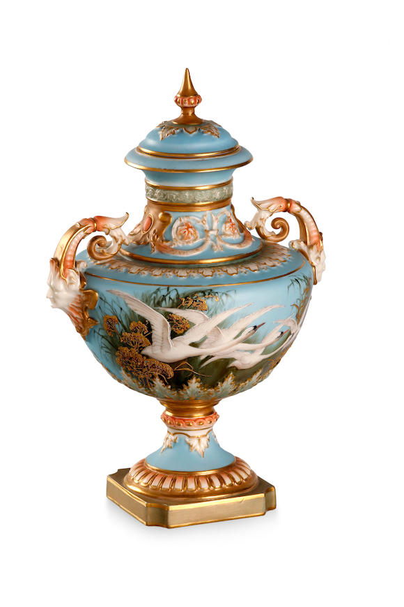 Bonhams : A Royal Worcester pedestal urn and cover by Charles Baldwyn 1903