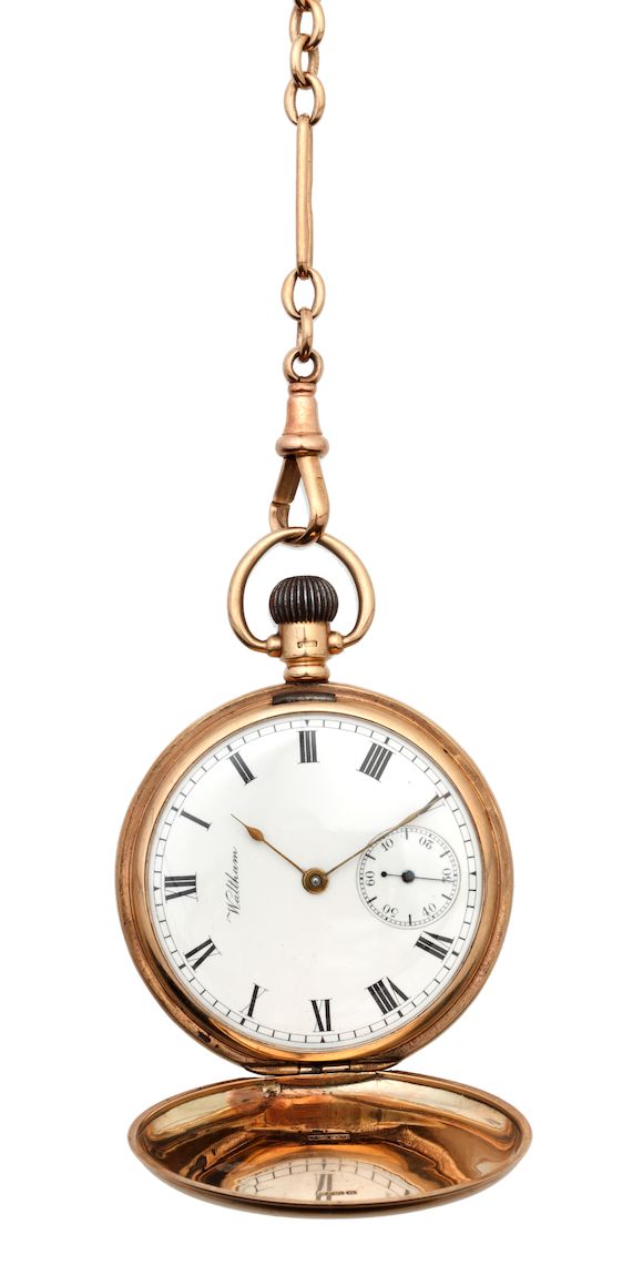 Bonhams A 9ct gold hunter pocket watch, by Waltham, and an Albert