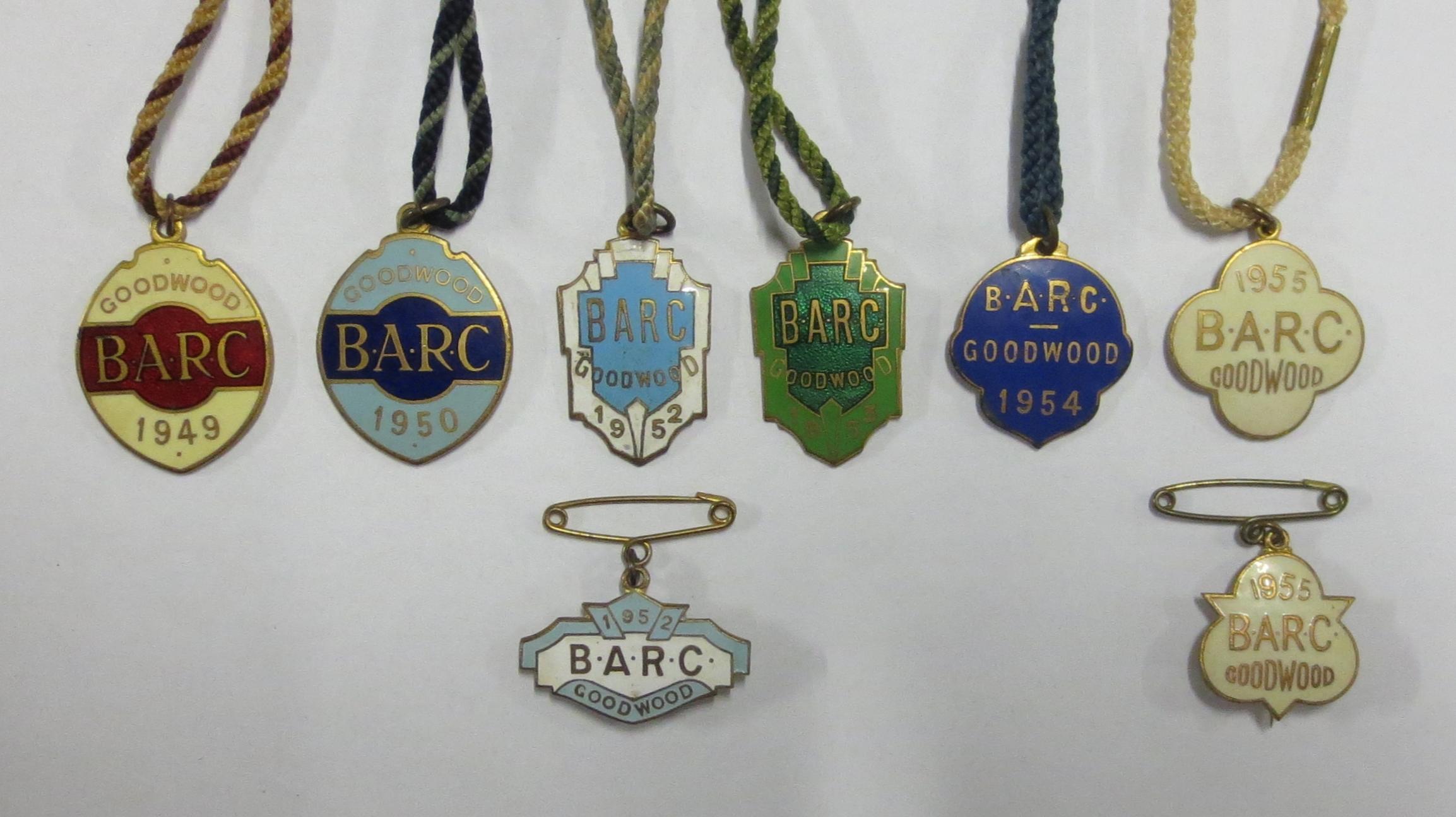 Six post-War enamel BARC Goodwood member's and two guest badges ...