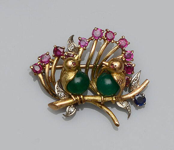 Bonhams : A vari gem-set bird brooch