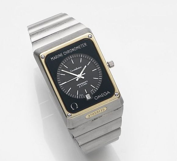 Bonhams : Omega. A stainless steel quartz calendar bracelet ...