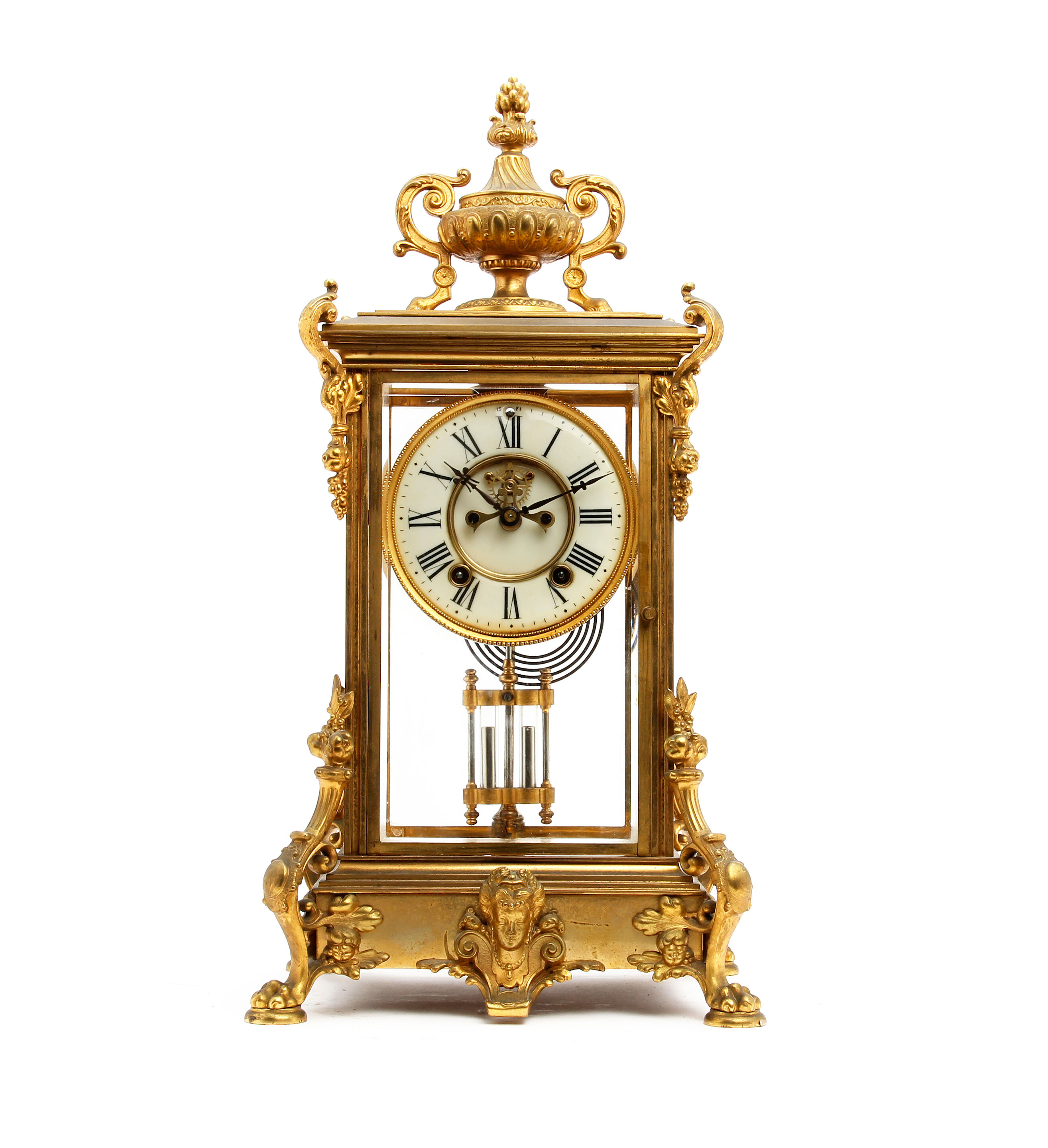 A late 19th century ormolu four glass mantel clock Ansonia clock