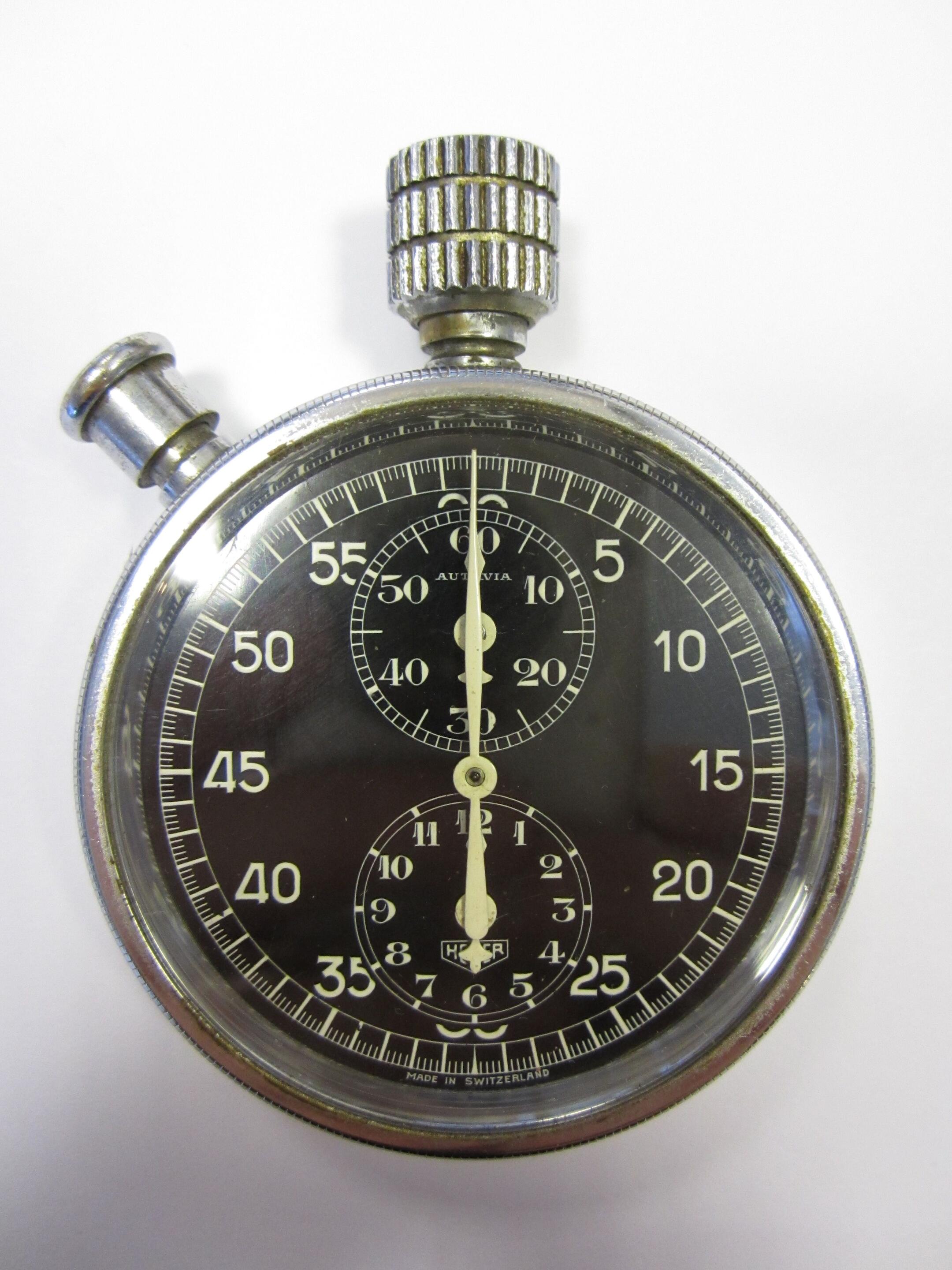 Bonhams Cars A Heuer chrome plated manual wind chronograph dashboard