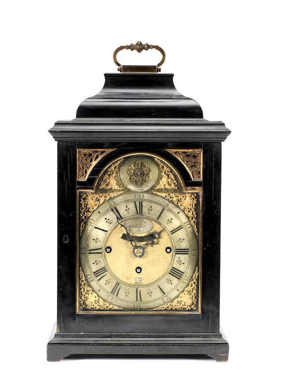 Bonhams An early 18th century quarter chiming ebony table clock Nicholas Lambert, London