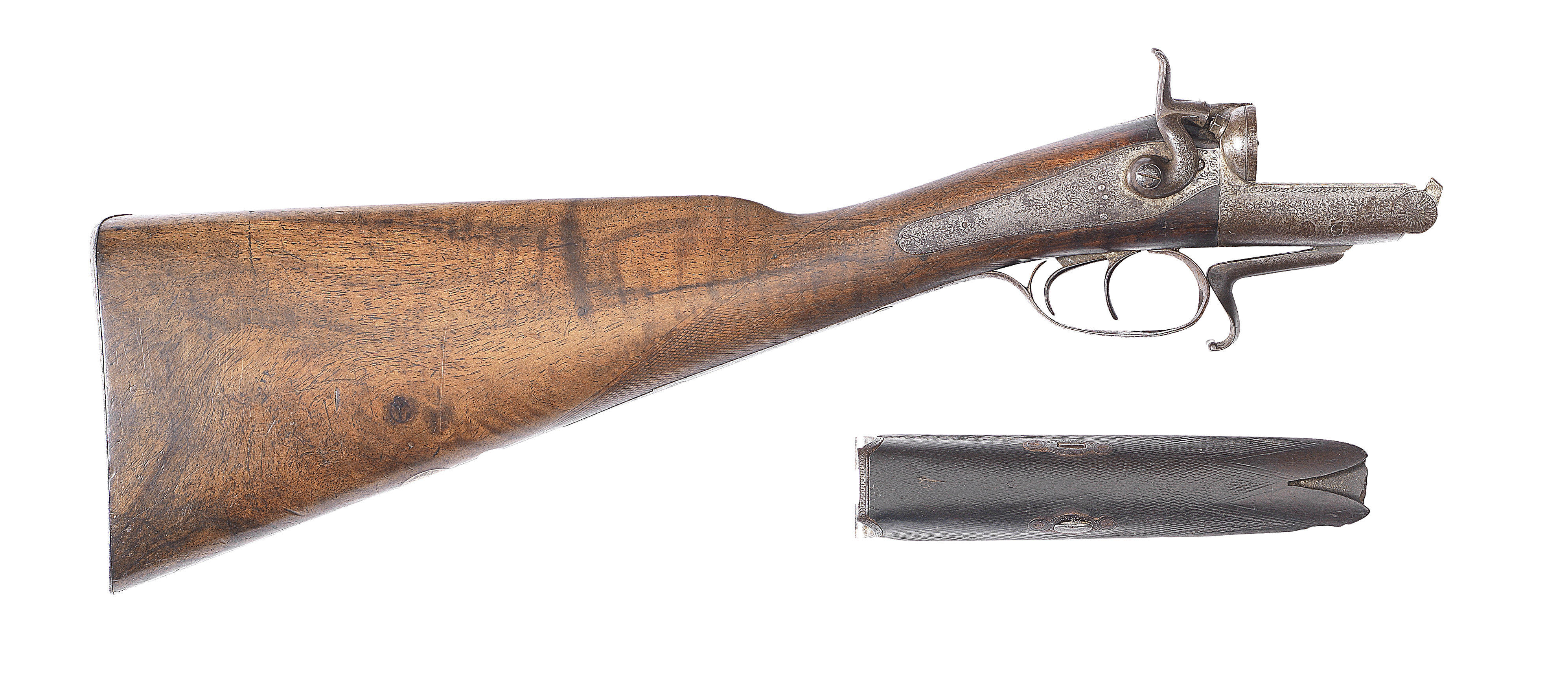 The parts of a 12-bore hammer gun by Purdey - auctions & price archive