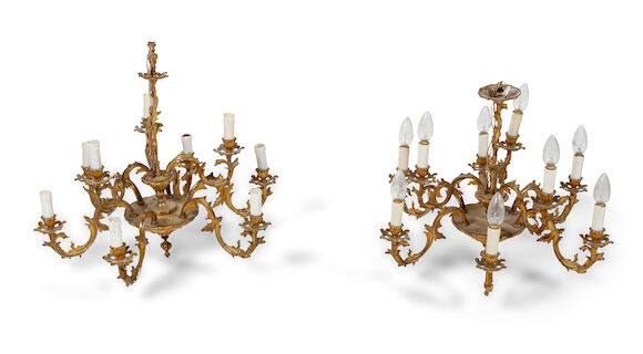 Bonhams : A pair of early 20th century gilt metal nine-branch ceiling ...