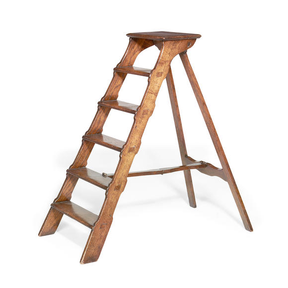 Bonhams : A late Victorian oak collapsible library ladder