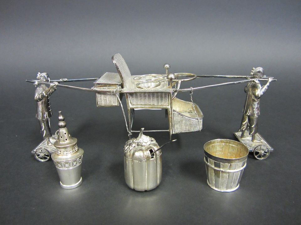 Bonhams A Chinese silver novelty cruet by Hung Chong, Canton and