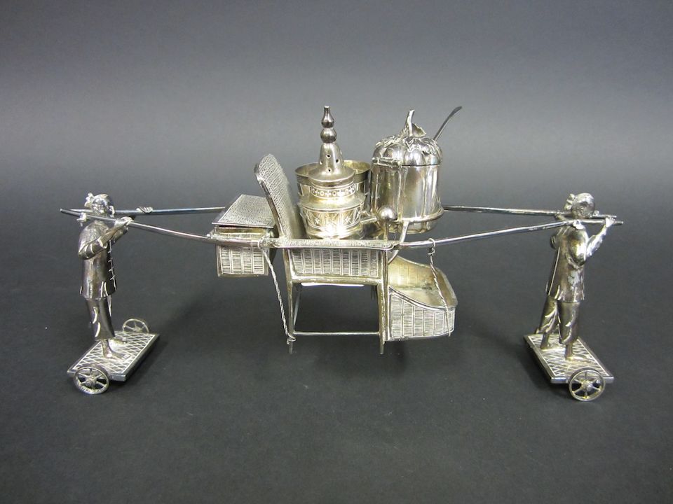Bonhams A Chinese silver novelty cruet by Hung Chong, Canton and
