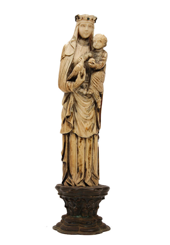 Bonhams : A late 19th century carved ivory figure of the Madonna ...