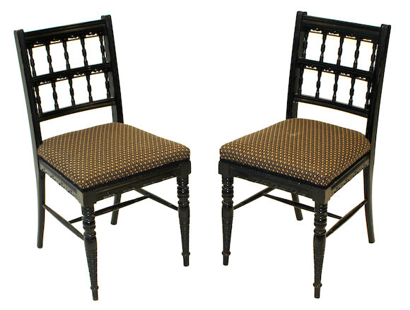 Bonhams : A pair of Aesthetic Movement ebonized side chairs