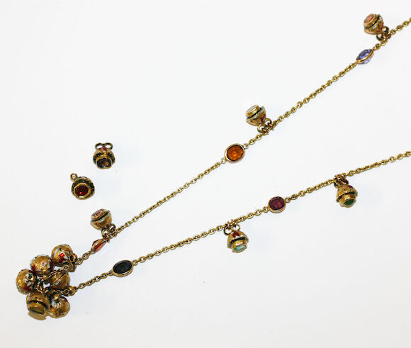 Bonhams : An enamel and vari gem-set longchain