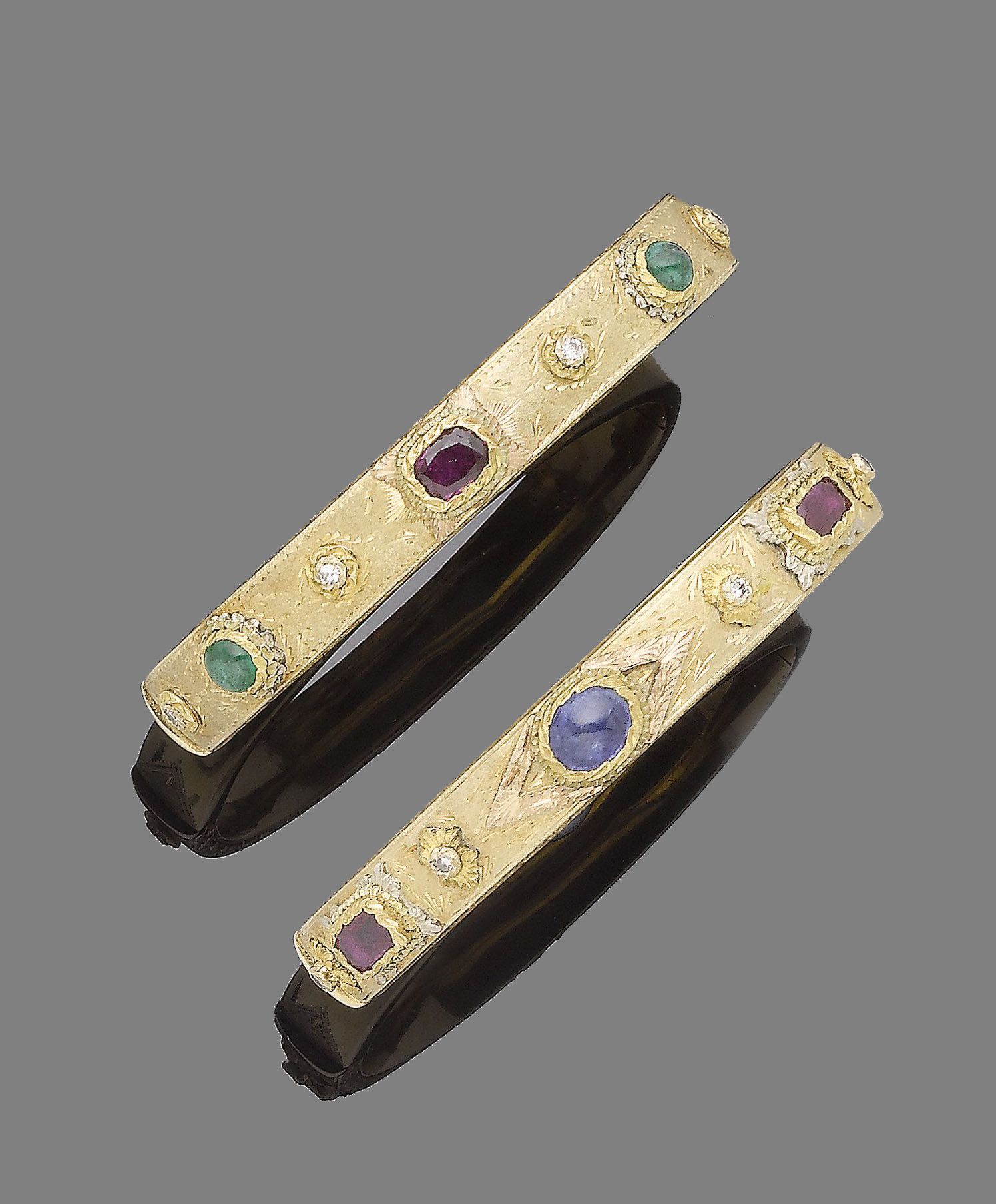 Three gem-set hinged bangles (3) (partially illustrated)
