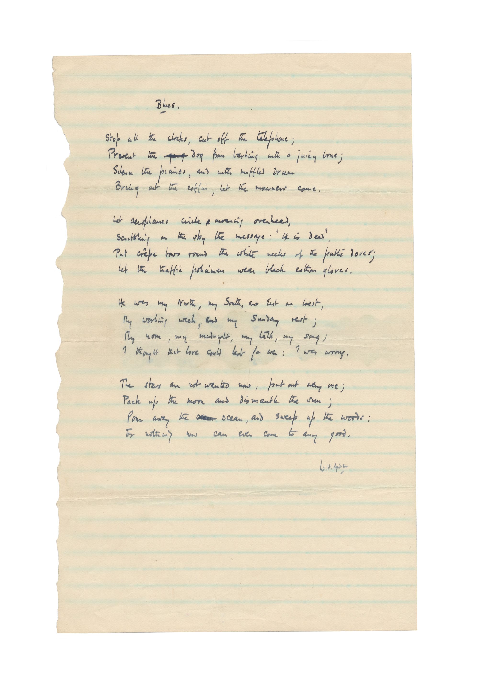 Bonhams AUDEN, WYSTAN HUGH (19071973) AUTOGRAPH REVISED MANUSCRIPT