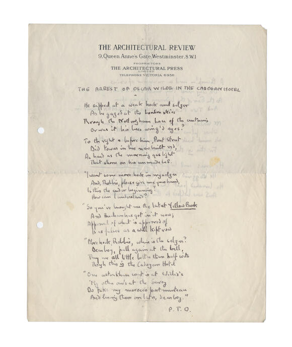 Bonhams BETJEMAN, JOHN (19061984) AUTOGRAPH MANUSCRIPT OF HIS CELEBRATED POEM 'THE ARREST OF