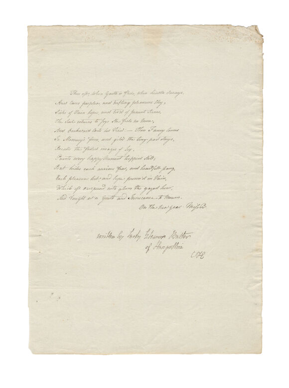 Bonhams : LADIES OF LLANGOLLEN. TWO AUTOGRAPH POEMS, one by Eleanor ...