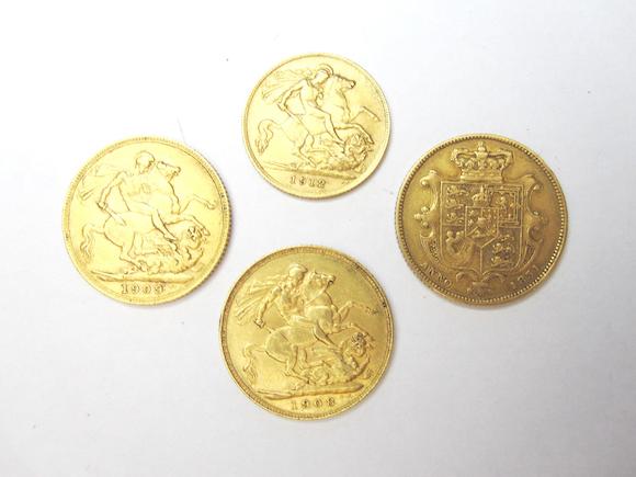 Bonhams : Three full sovereigns and a half sovereign One each dated for ...