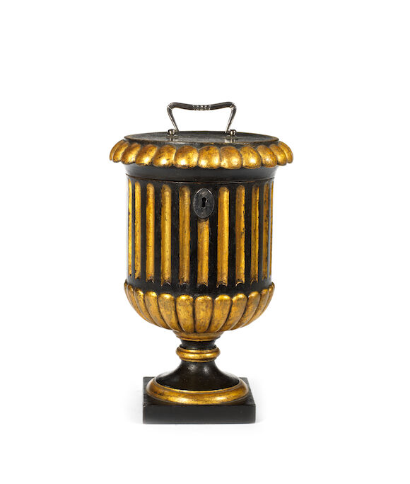 Bonhams : An unusual early 19th century ebonised and parcel gilt tea caddy