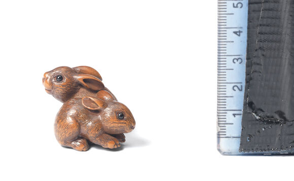 Bonhams : A small boxwood netsuke of rabbits By Tanaka Minko, Tsu ...