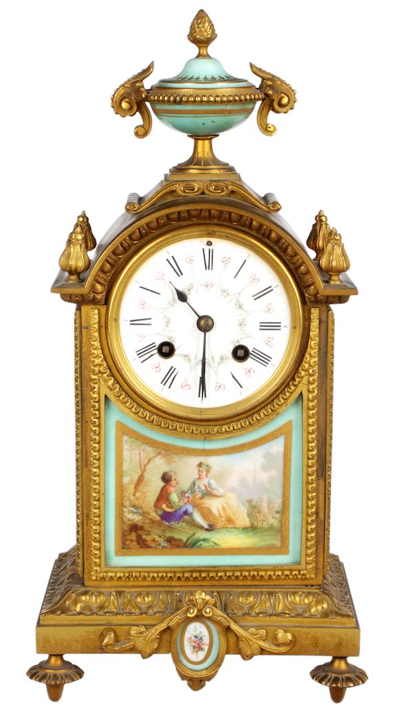 Bonhams : A late 19th Century French gilt bronze and porcelain mantel clock