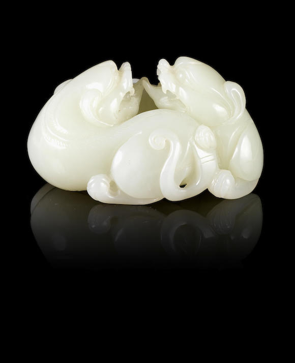 Bonhams : A jade carving of lions