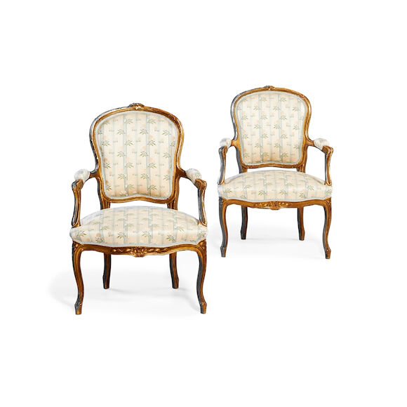 Bonhams : A pair of Louis XV style giltwood fauteuils