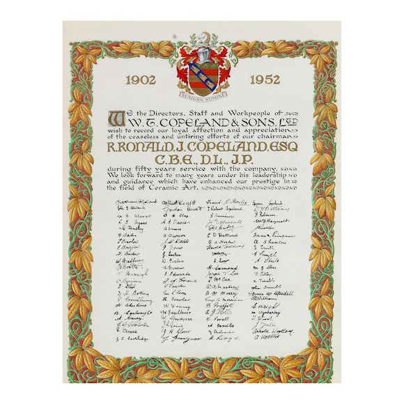 Bonhams : A framed commemorative certificate from the Directors, Staff ...