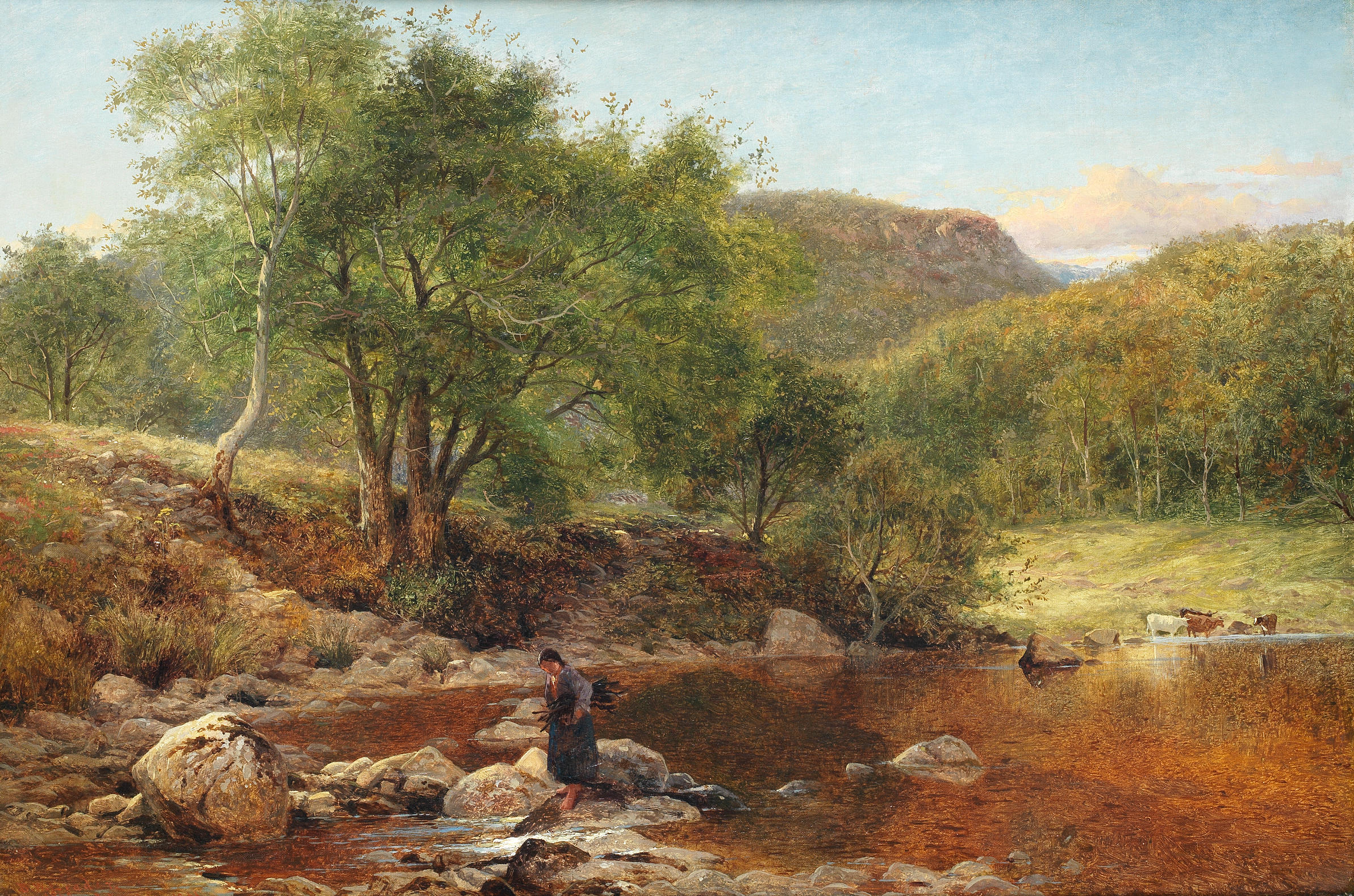 Bonhams Benjamin Williams Leader Ra British 1831 1923 Stepping Stones Across The Conway