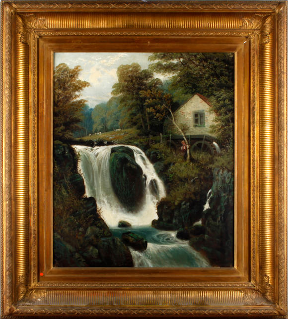 Bonhams : Edward Priestley (British, 19th Century) Wooded waterfall ...