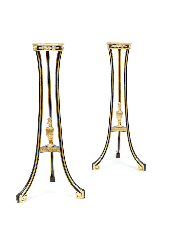 Bonhams : A pair of 19th century ebonised and parcel gilt torchères in ...