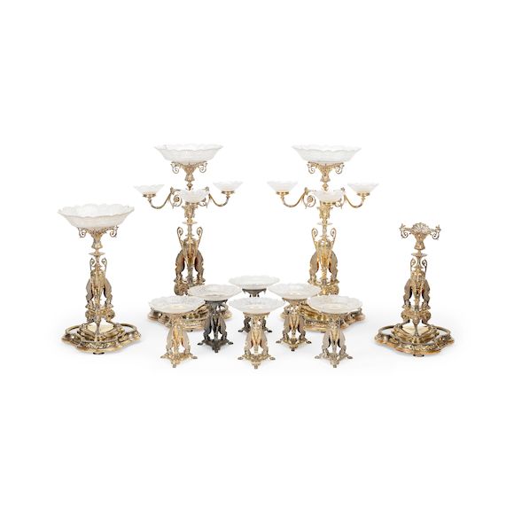 Bonhams A Victorian silver and silvergilt ten piece presentation dessert table garniture by