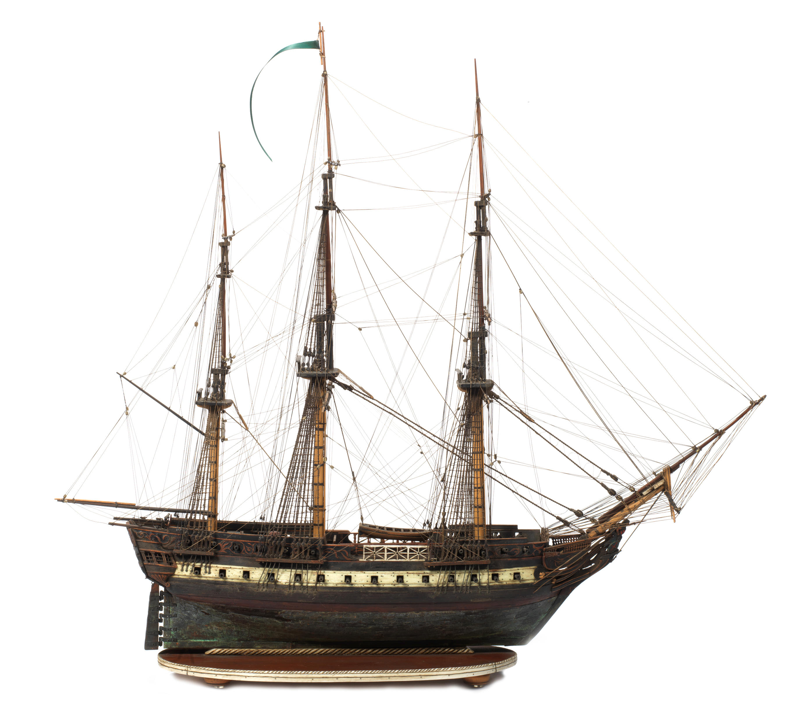 A fine early 19th century wood and bone model of the 5th rate HMS Amazon 1799