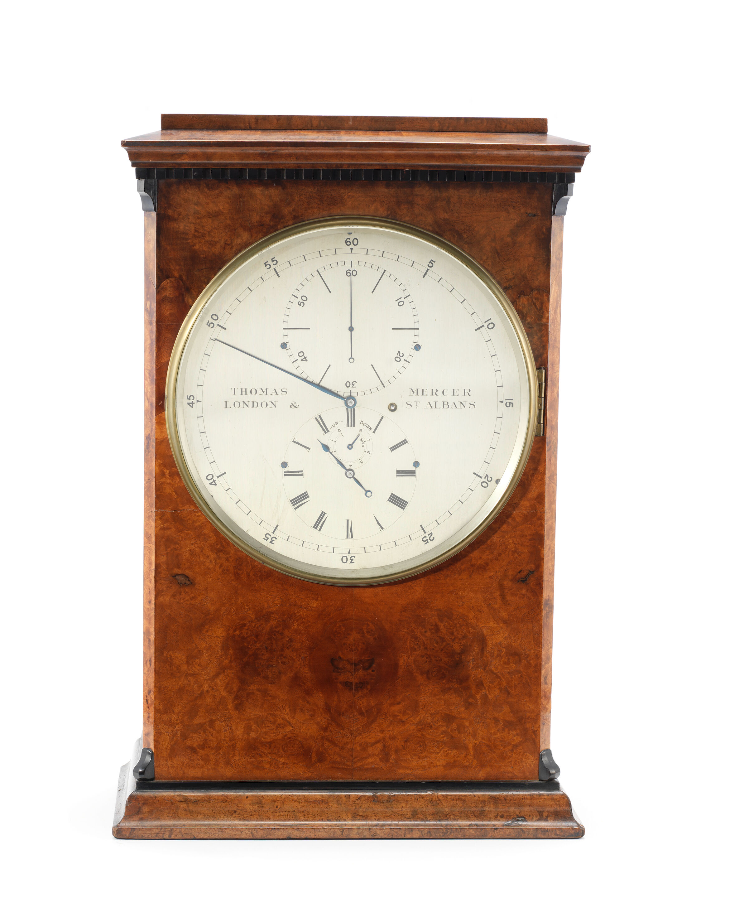 A fine and rare late 19th century burr walnut seconds-beating ta