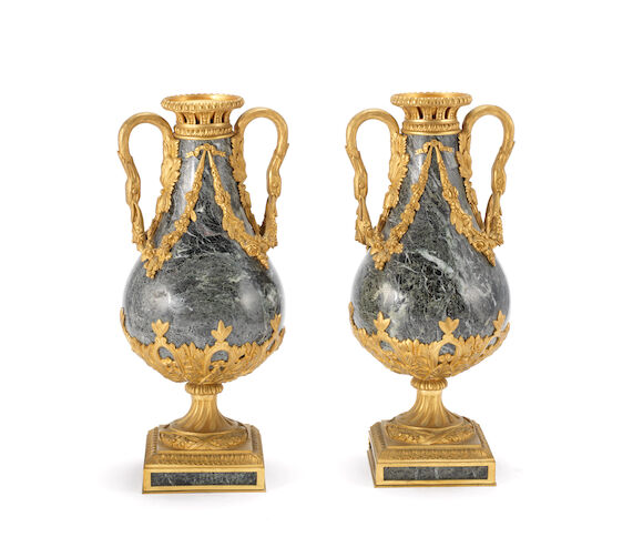Bonhams : A pair of early 20th century gilt bronze mounted verde antico ...