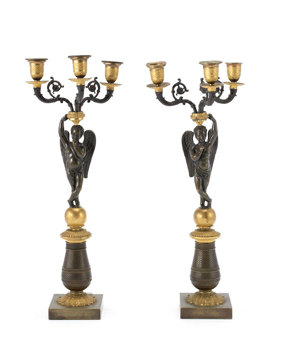 Bonhams : A pair of early 19th century French parcel gilt and patinated ...