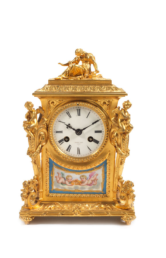 Bonhams : A late 19th French gilt bronze and porcelain mounted mantel ...