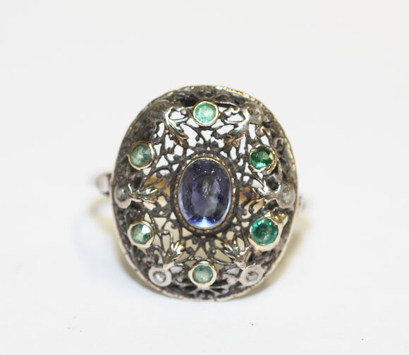 Bonhams : A vari gem-set panel ring,