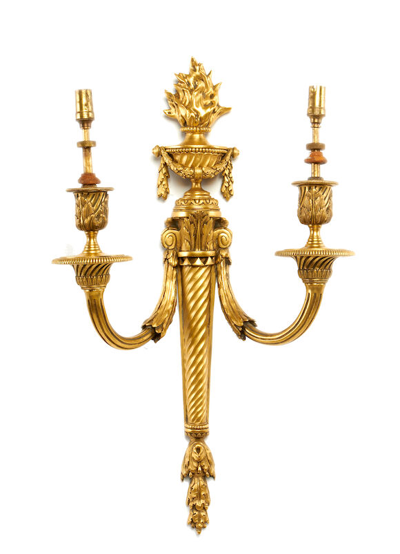 Bonhams : A pair of early 20th centry French gilt bronze twin light ...