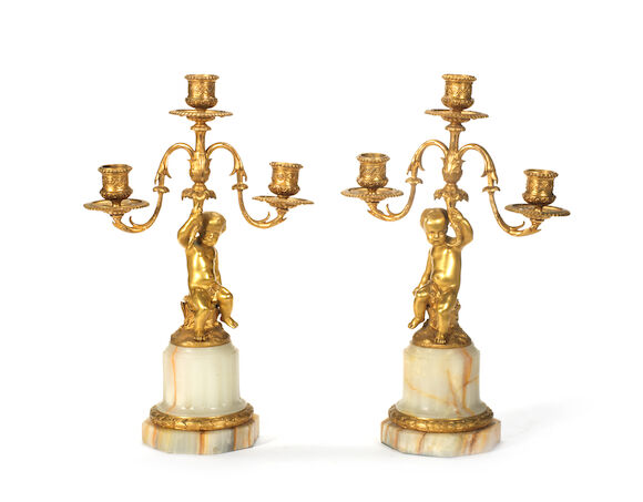 Bonhams : A pair of late 19th century gilt bronze and onyx figural ...