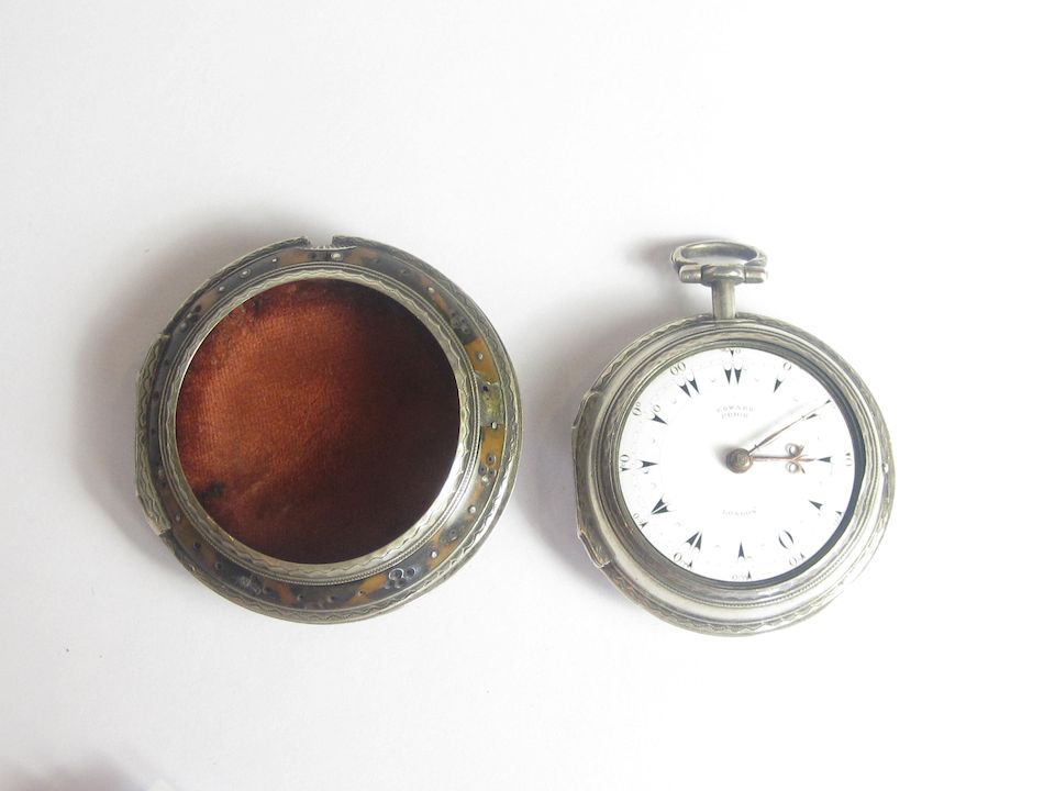 Bonhams A silver and tortoiseshell triplecased verge pocket watch