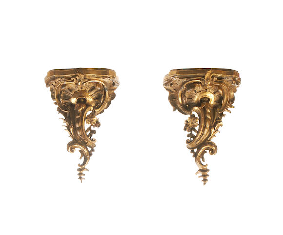 Bonhams : A pair of Continental late 19th century giltwood wall brackets