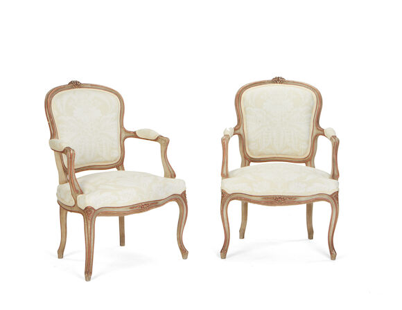 Bonhams : A pair of French late 19th century painted fauteuils in the ...