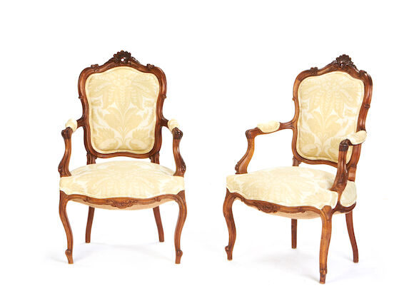 Bonhams : A pair of French late 19th century carved walnut fauteuils in ...