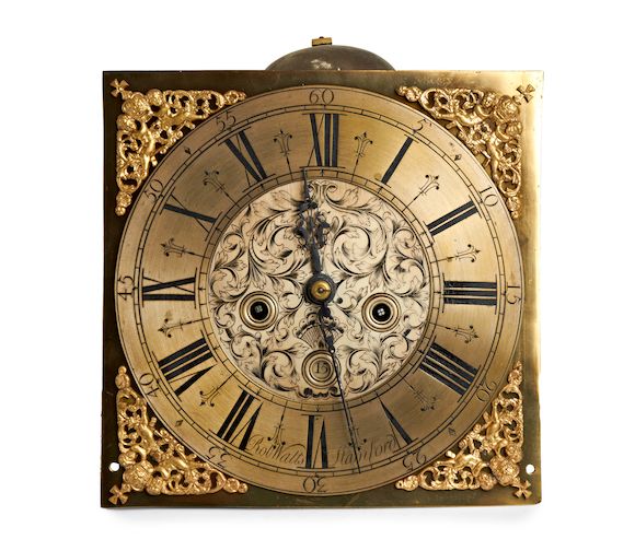 Bonhams An 18th century 8 day square brass long case clock movement