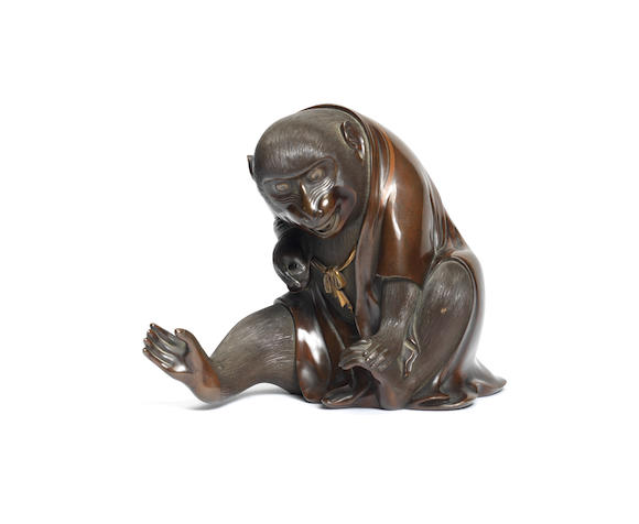 Bonhams : An inlaid bronze model of a seated monkey Meiji Period