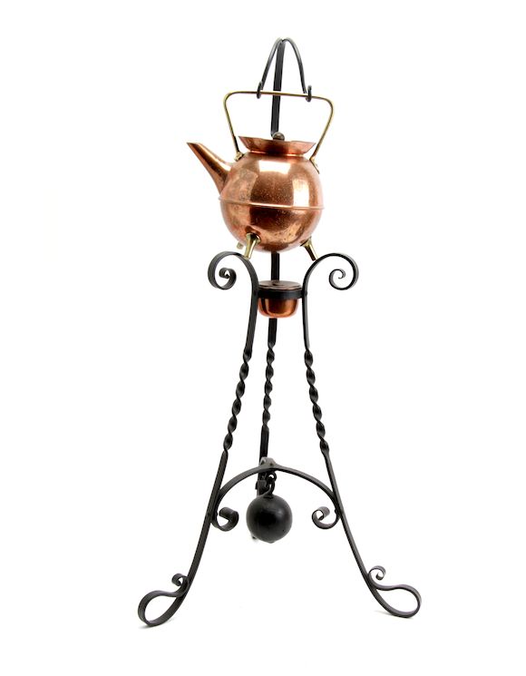 Bonhams A Victorian copper spirit kettle and iron standIn the style