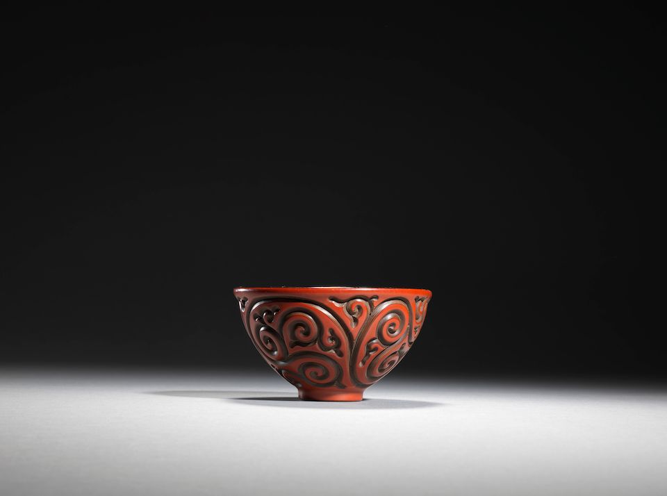 A tixi three-colour lacquer cup Ming dynasty